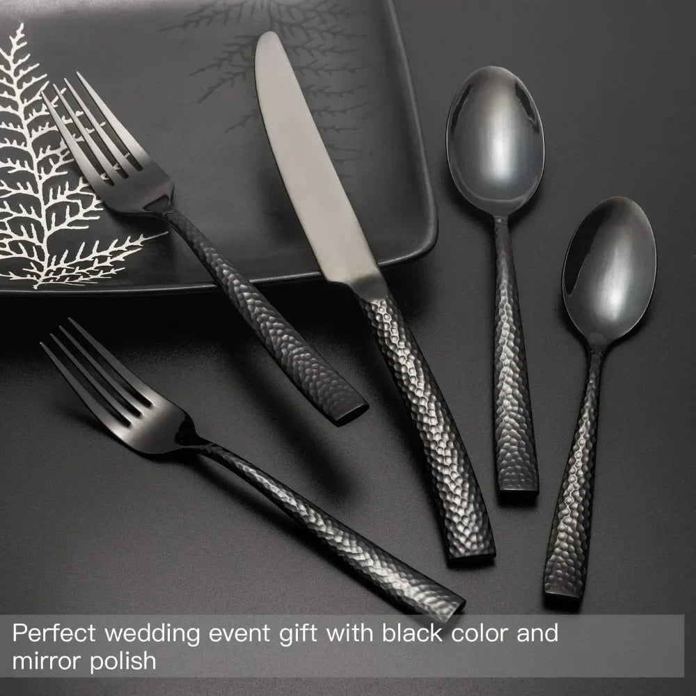 Hammered Mirror Black Flatware Set