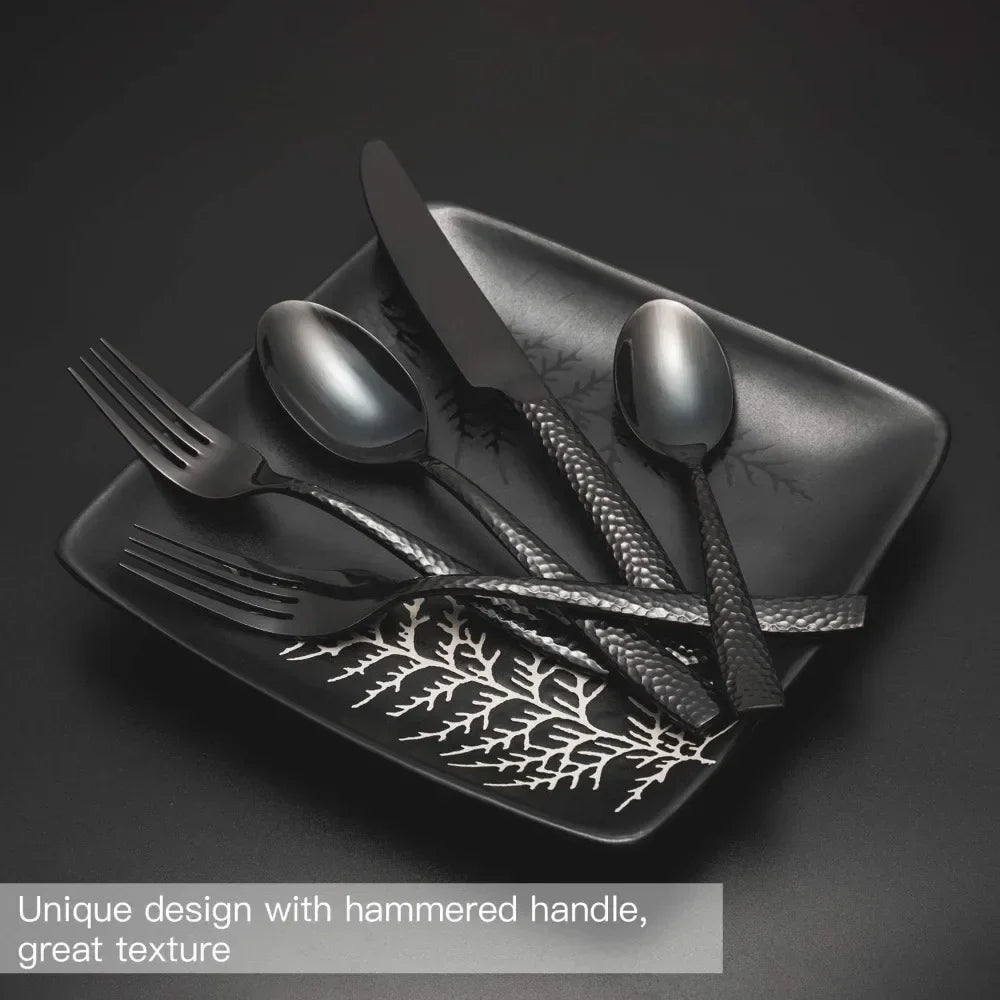 Hammered Mirror Black Flatware Set