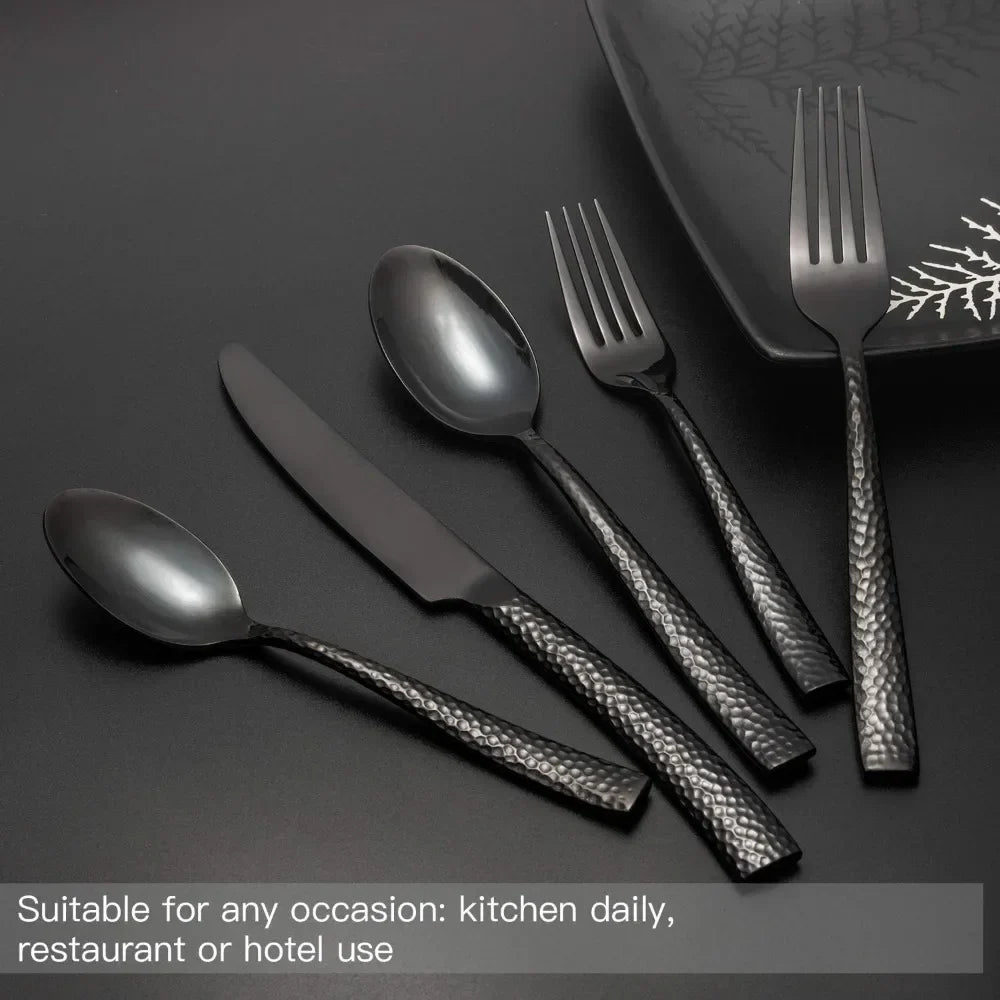 Hammered Mirror Black Flatware Set