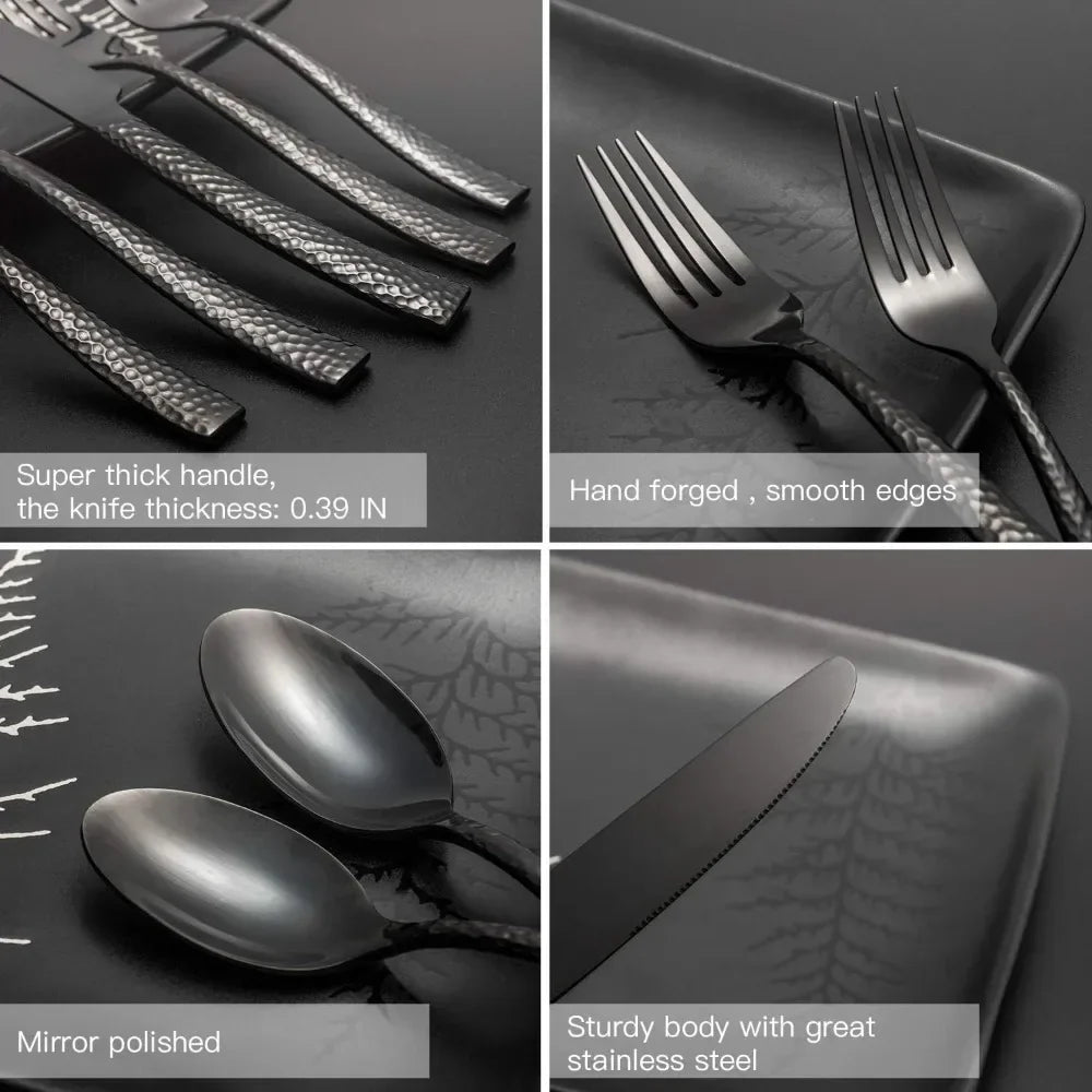 Hammered Mirror Black Flatware Set