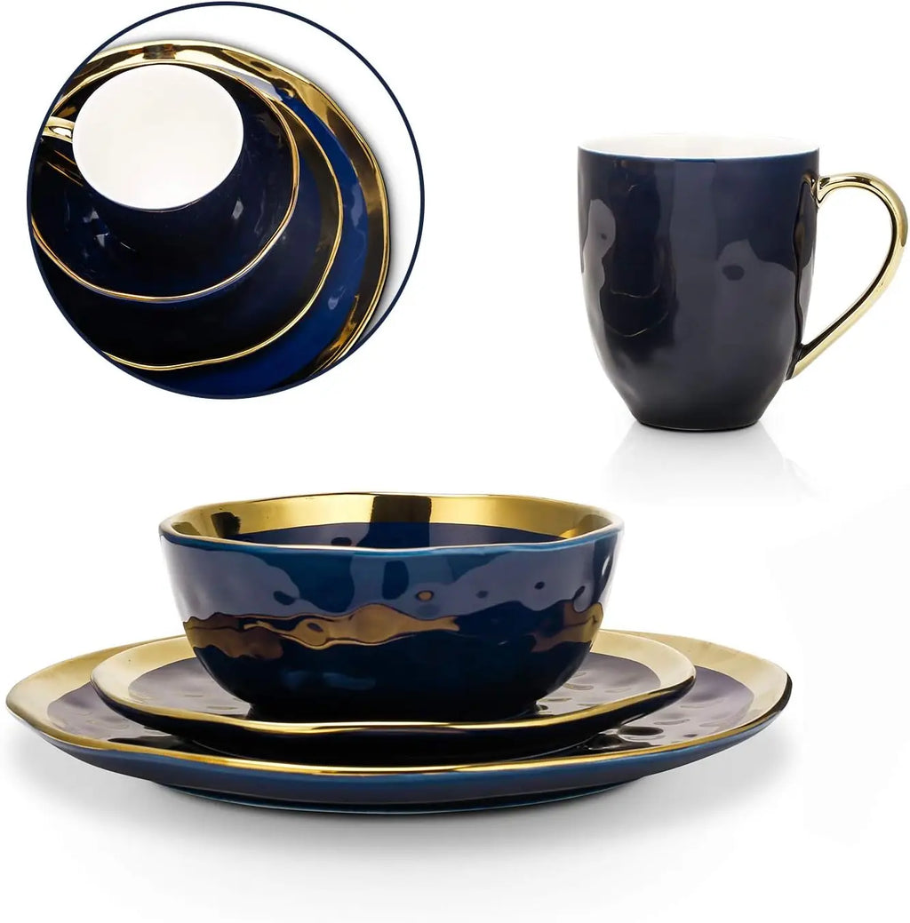 Opulent Gold Rimmed 16-Piece Dinner Set