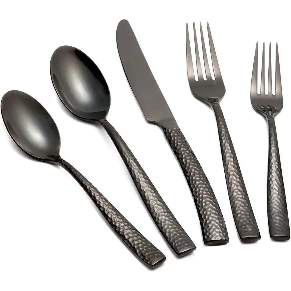 Hammered Mirror Black Flatware Set